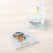 Rainbow Tides Jellyfish: Wasserfarben Kunst Glasuntersetzer (Schrägansicht)