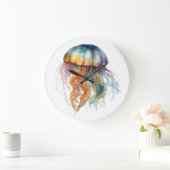 Rainbow Tides Jellyfish: Wasserfarben Kunst Große Wanduhr (Zuhause)