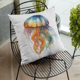 Rainbow Tides Jellyfish: Wasserfarben Kunst Kissen
