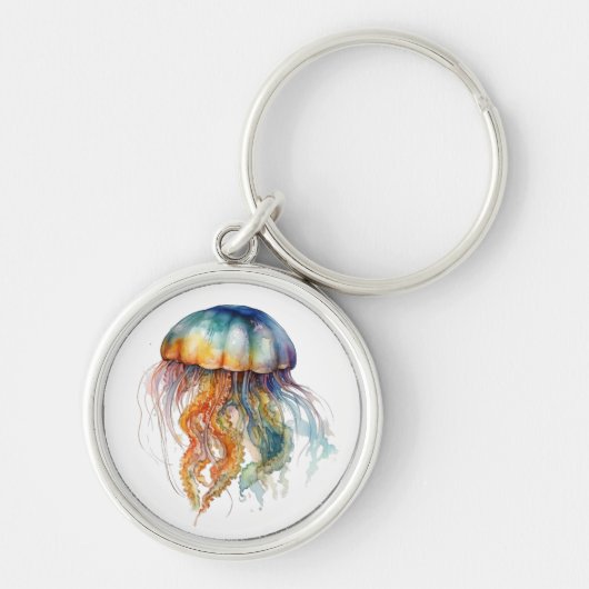 Rainbow Tides Jellyfish: Wasserfarben Kunst Schlüsselanhänger (Vorne)