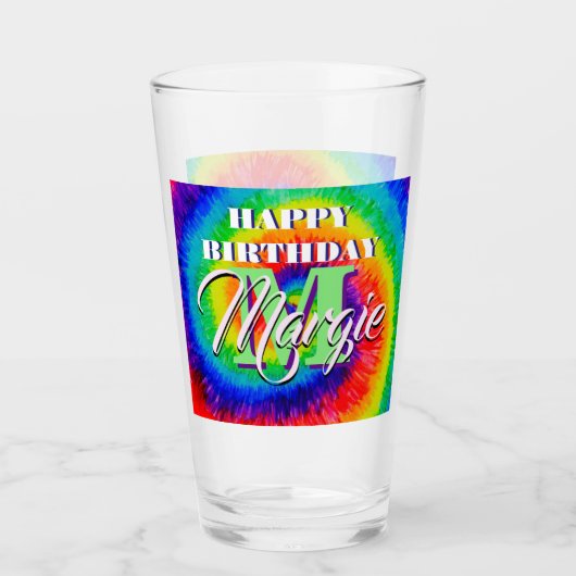 Rainbow Tie-Dye Alcohol Ink Glas (Vorderseite)