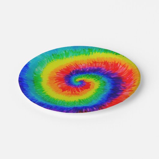 Rainbow Tie-Dye Alcohol Ink Pappteller (Schrägansicht)