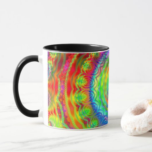 Rainbow Tiedye Fraktal Mandala Kaffeetasse (Mit Donut)