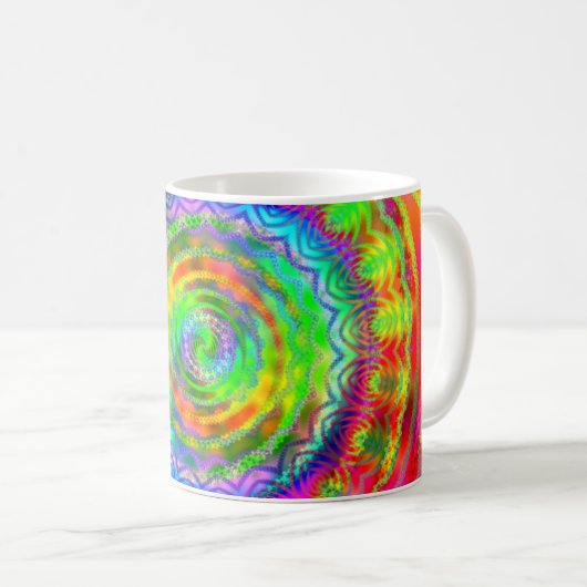 Rainbow Tiedye Fraktal Mandala Kaffeetasse (VorderseiteRechts)