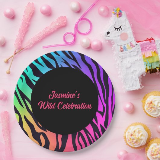 Rainbow Tiger Print Wild Celebation Pappteller (Party)