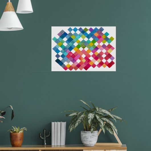 Rainbow Tile Patches Watercolor Art Print Poster (Wohnzimmer 1)