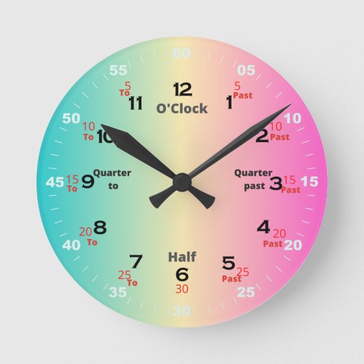 Rainbow Time Learning Round Clock Runde Wanduhr (Vorderseite)
