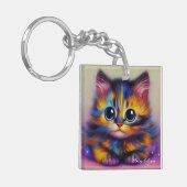 Rainbow Tortie Kitten Acrylic Schlüsselanhänger (Vorderseite links)