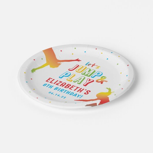 Rainbow Trampolin Park Kindergeburtstag Party Pappteller (Schrägansicht)