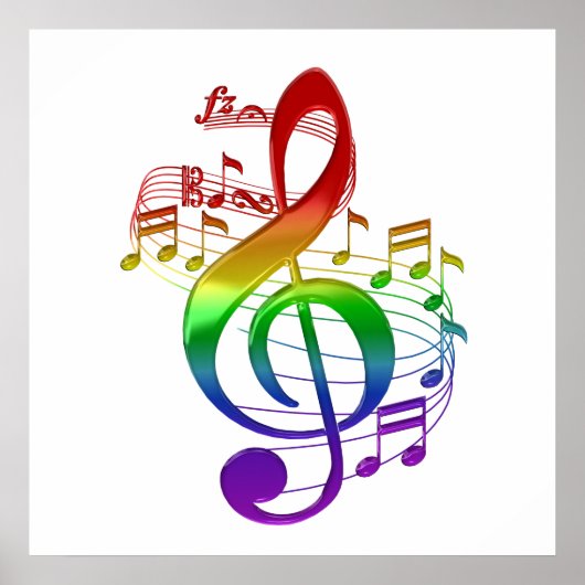 Rainbow Treble Clef und Musiknoten Poster (Vorne)