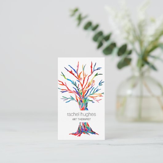 Rainbow Tree Art Therapist Business Card Visitenkarte (Stehend Vorderseite)