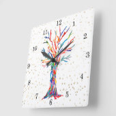 Rainbow Tree Gold Stars Quadratische Wanduhr (Winkel)