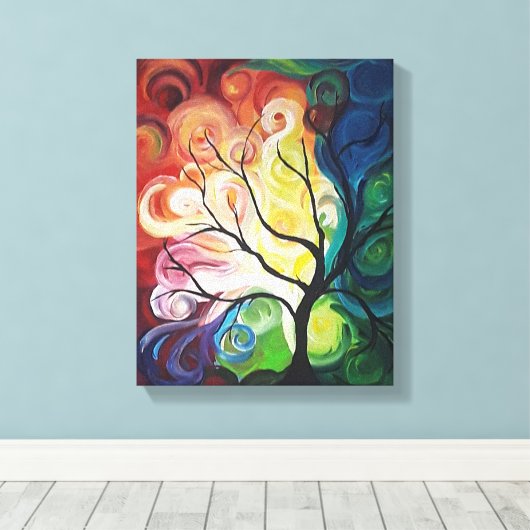 Rainbow Tree Malerei auf Canvas Print von JPDenyer Leinwanddruck (Insitu (Holzboden))