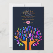 Rainbow Tree of Life COUPLES Event Navy Gold Einladung (Vorderseite)