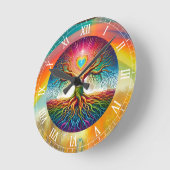 Rainbow Tree of Life  Runde Wanduhr (Winkel)