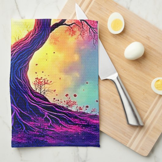 Rainbow Tree: Roots of Infinite Hope Art Geschirrtuch (Viertel Falte)