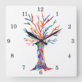 Rainbow Tree Square Wall Clock Quadratische Wanduhr (Vorderseite)