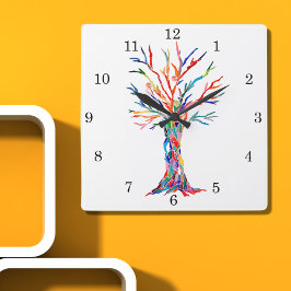 Rainbow Tree Square Wall Clock Quadratische Wanduhr
