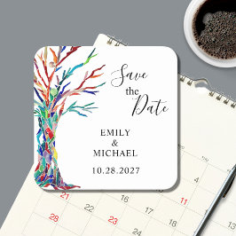 Rainbow Tree Wedding Save the Date Rechteckiger Pappuntersetzer