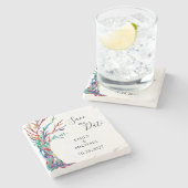 Rainbow Tree Wedding Save the Date Stone Untersetz Steinuntersetzer (Seitenansicht)