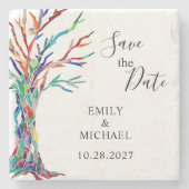 Rainbow Tree Wedding Save the Date Stone Untersetz Steinuntersetzer (Vorderseite)