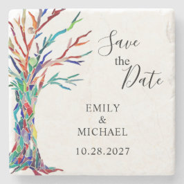Rainbow Tree Wedding Save the Date Stone Untersetz Steinuntersetzer