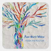 Rainbow Tree Yoga Instructor Quadratischer Aufkleber (Vorderseite)