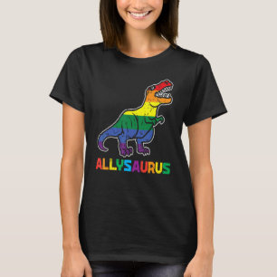 Rainbow Trex Allysaurus Gay Pride Flag Lgbtq Dino T-Shirt