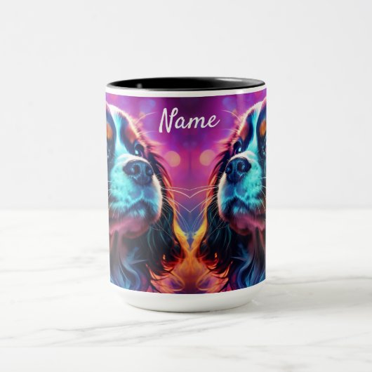 Rainbow Tri Cavalier King Charles Spaniel Dog Tasse (Zentrum)