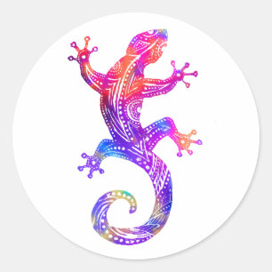 Rainbow Tribal Gecko Runder Aufkleber