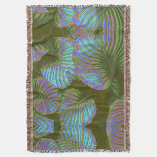Rainbow Tropical Blätter Cotton Throw Blanket Decke (Vorderseite Vertikal)