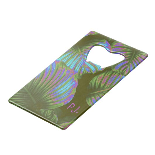 Rainbow Tropical Blätter Geldbeutel Flaschenöffner (Rückseite Schrägansicht)