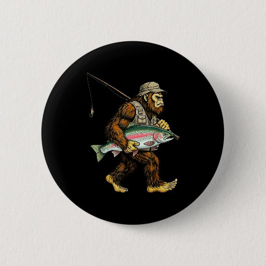 Rainbow Trout Bigfoot Fisherman River Fishing Sasq Button (Vorderseite)