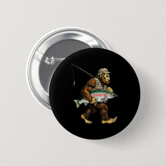 Rainbow Trout Bigfoot Fisherman River Fishing Sasq Button (Vorne & Hinten)