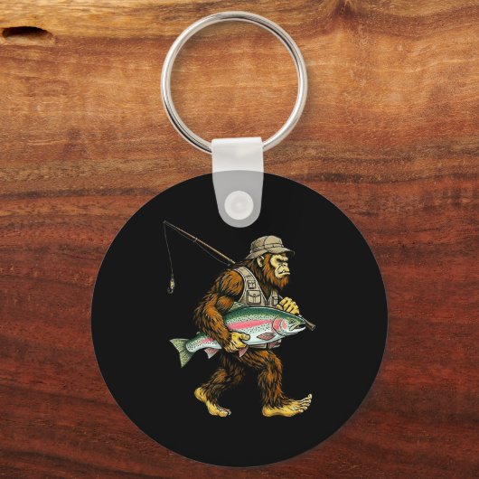 Rainbow Trout Bigfoot Fisherman River Fishing Sasq Schlüsselanhänger (Vorderseite)