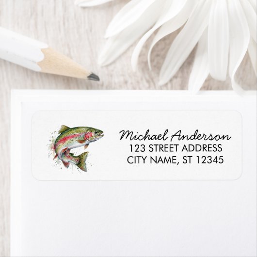Rainbow Trout - Fly Fisherm Return Address Label   (Insitu)