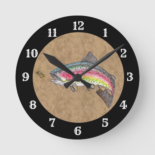 Rainbow Trout Fly Fishing Runde Wanduhr (Vorderseite)
