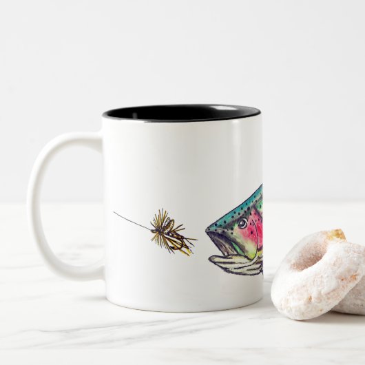 Rainbow Trout Fly Fishing Zweifarbige Tasse (Mit Donut)