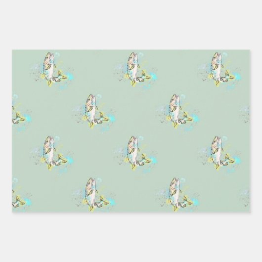 Rainbow Trout Mint Wrapping Paper Sheets Geschenkpapier Set (Vorderseite)