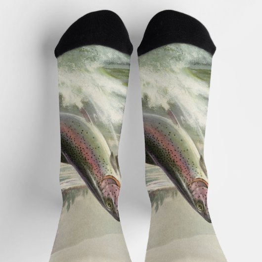 Rainbow Trout, Vintage Fisherman Fishing for Fish Socken (Oben)