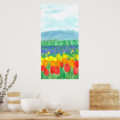 Rainbow Tulip Field Wasserfarbe Blume Poster (Küche)