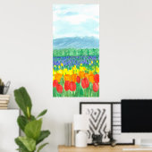 Rainbow Tulip Field Wasserfarbe Blume Poster (Heimbüro)