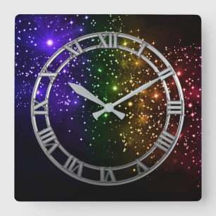 Rainbow Twilight Square Wall Clock Quadratische Wanduhr