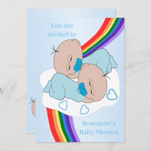 Rainbow Twin Baby Boys Baby Shower Einladung (Vorne/Hinten)