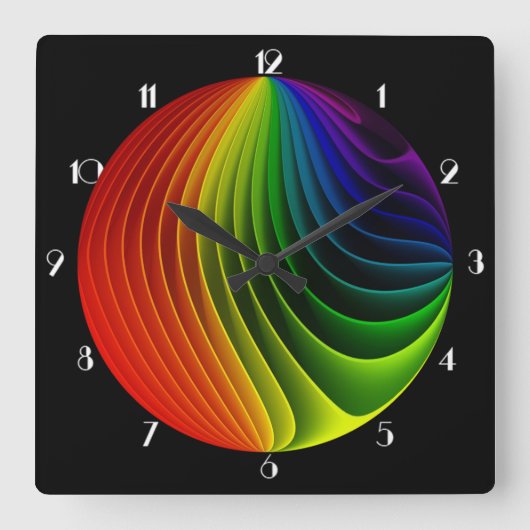 Rainbow Twist Square Wall Clock Quadratische Wanduhr (Vorderseite)