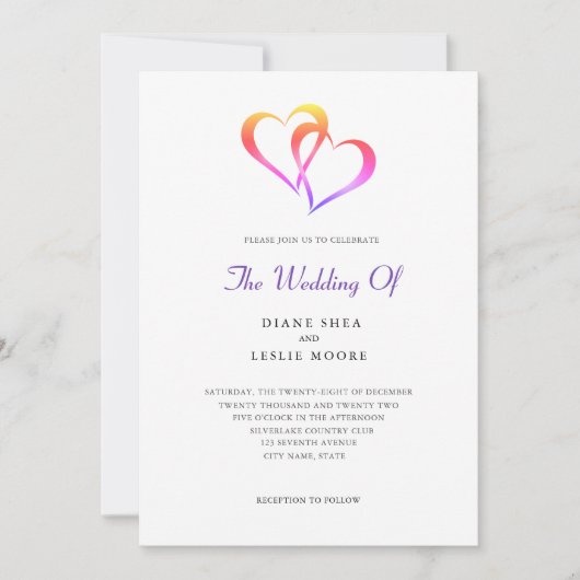 Rainbow Two Heart Weditation Einladung (Vorderseite)