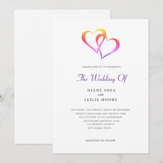 Rainbow Two Heart Weditation Einladung (Vorne/Hinten)