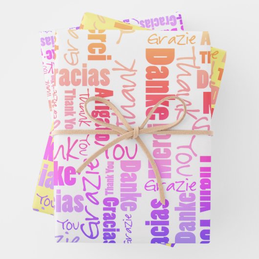 Rainbow Typografie Multilingual Vielen Dank Geschenkpapier Set (Beispiel)