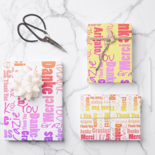 Rainbow Typografie Multilingual Vielen Dank Geschenkpapier Set (Vorderseite)