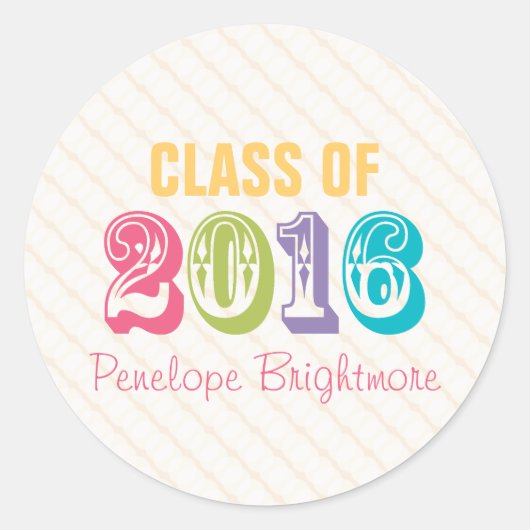 Rainbow Typografy Class of 2016 Runder Aufkleber (Vorderseite)